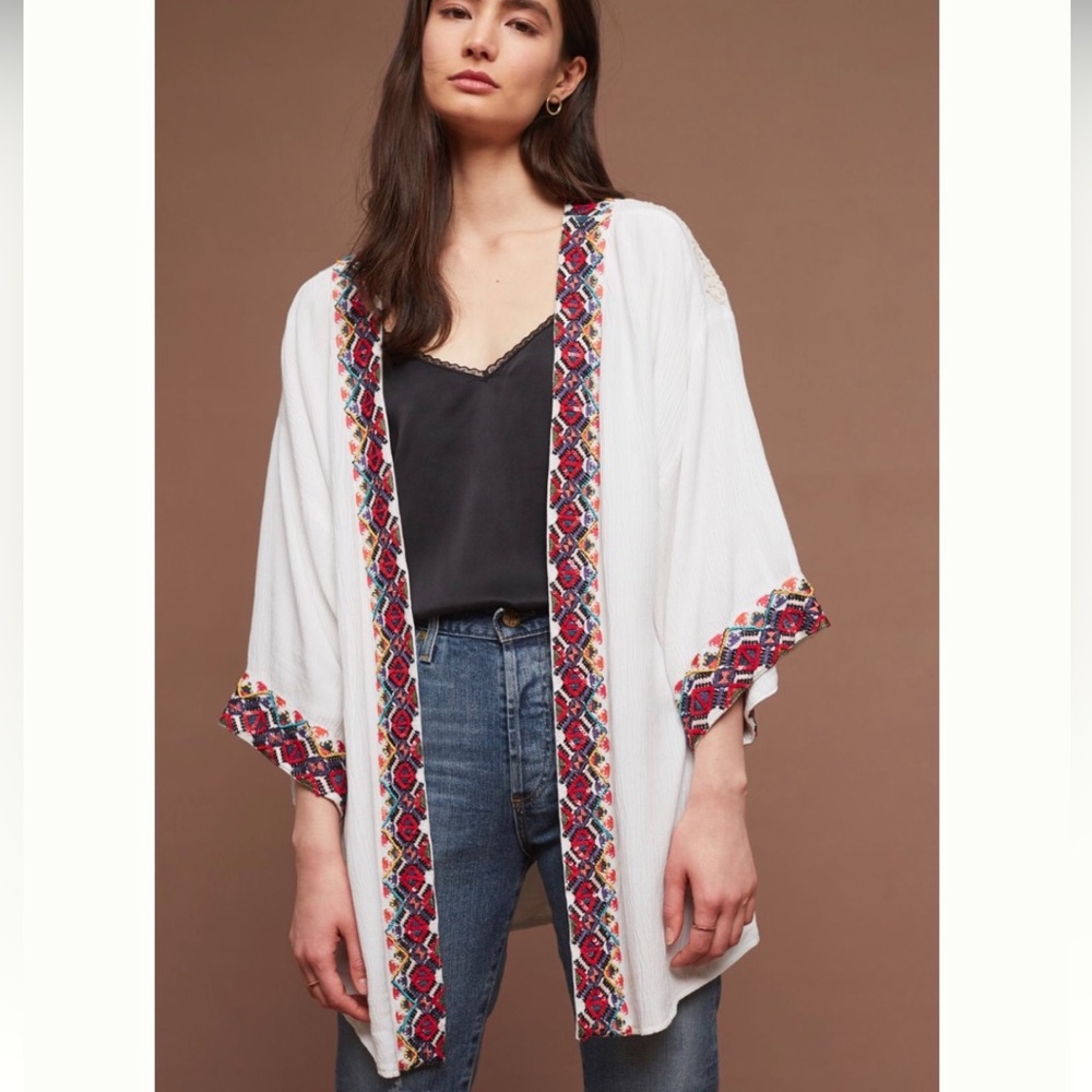 ASbyDF border embroidered kimono, NWOT, One Size